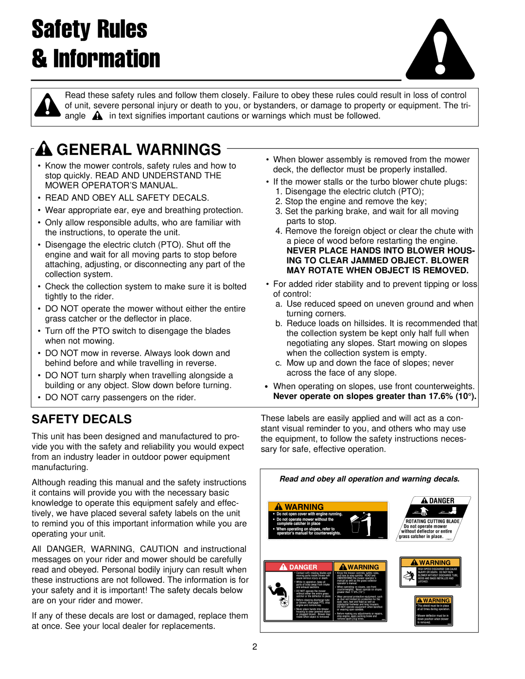 Ferris Industries 1000z Series, IS3000z Series manual Safety Rules Information 