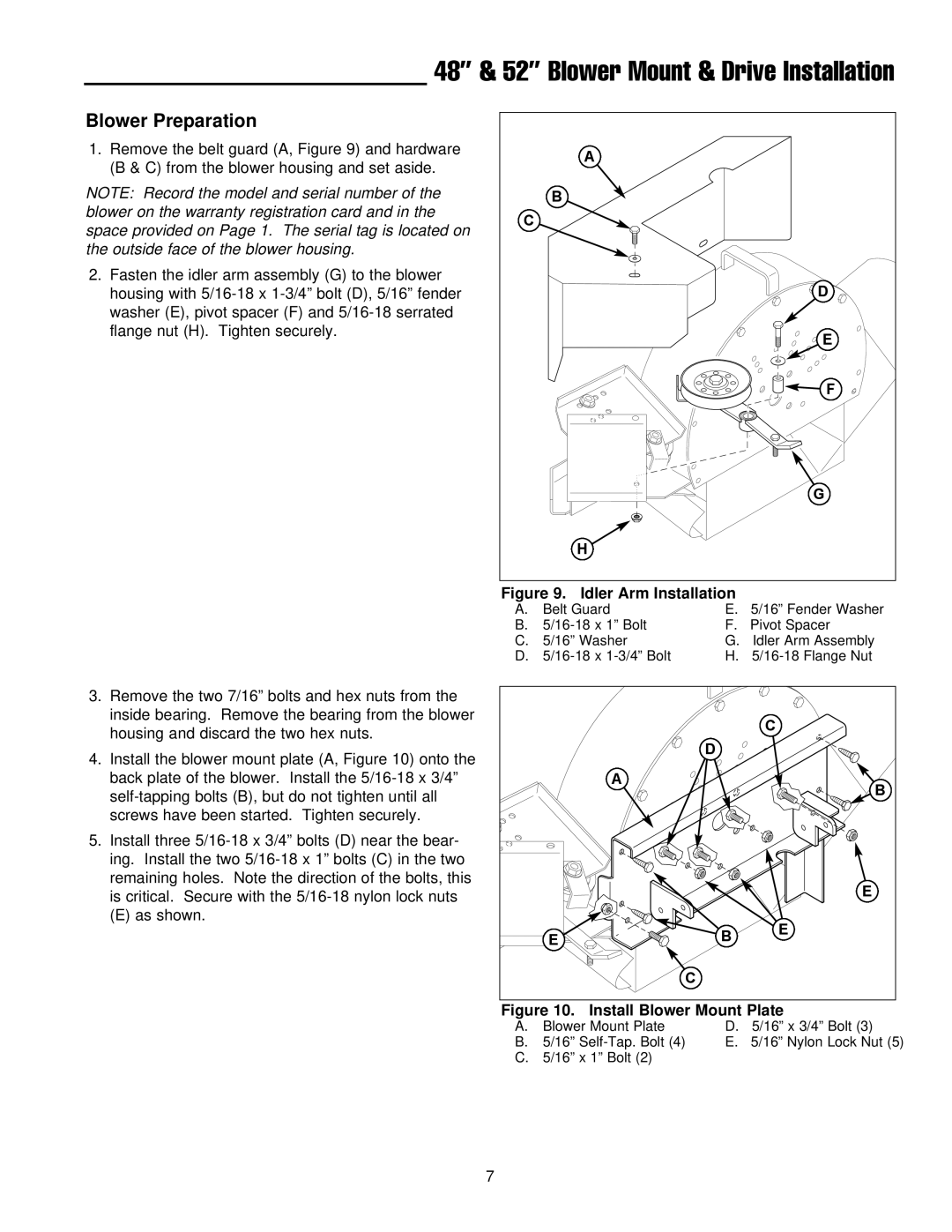 Ferris Industries IS3000z Series, 1000z Series manual Blower Preparation, Idler Arm Installation 