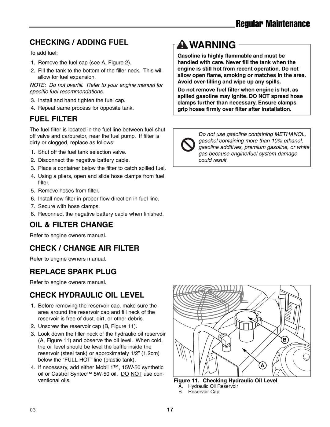 Ferris Industries 1000ZK21/48, 1000ZKAV23/61, 1000ZKAV21/48CE manual Regular Maintenance, Checking / Adding Fuel, Fuel Filter 