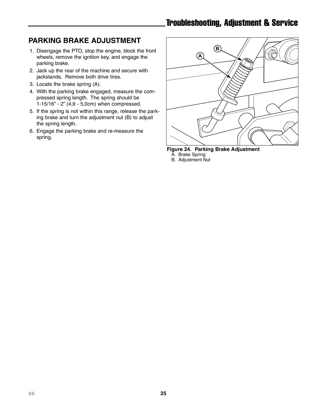 Ferris Industries 1000ZK27/61, 1000ZKAV23/61, 1000ZKAV21/48CE, 1000ZK23/52, 1000ZKAV23/52 manual Parking Brake Adjustment 