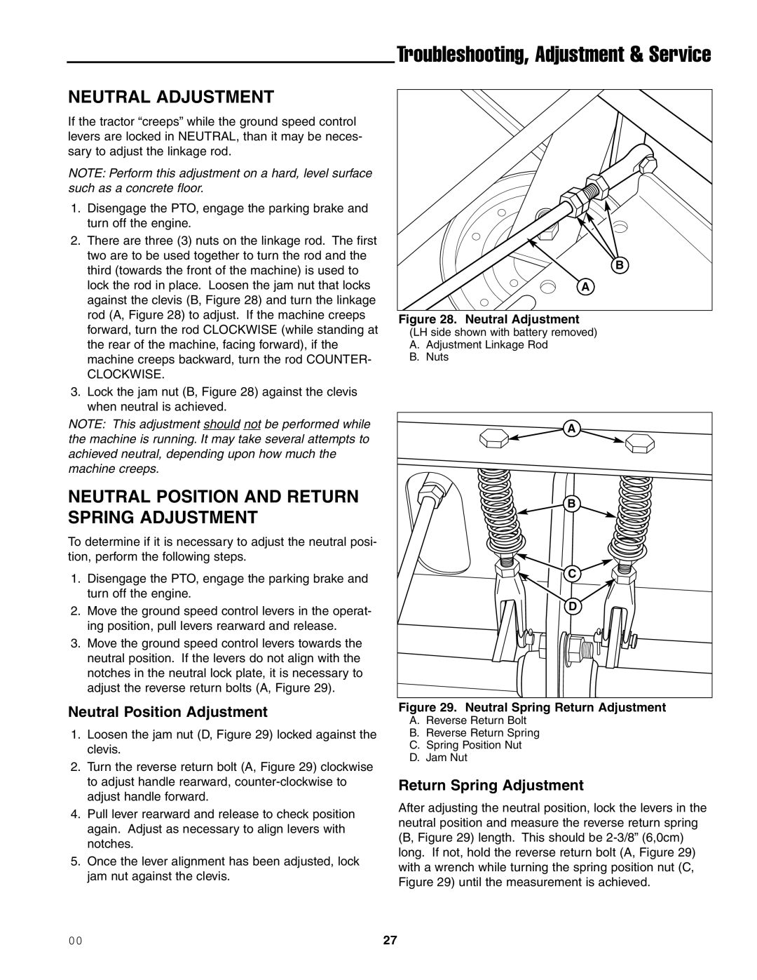 Ferris Industries 1000ZKAV21/48CE, 1000ZKAV23/61 manual Neutral Adjustment, Neutral Position and Return Spring Adjustment 