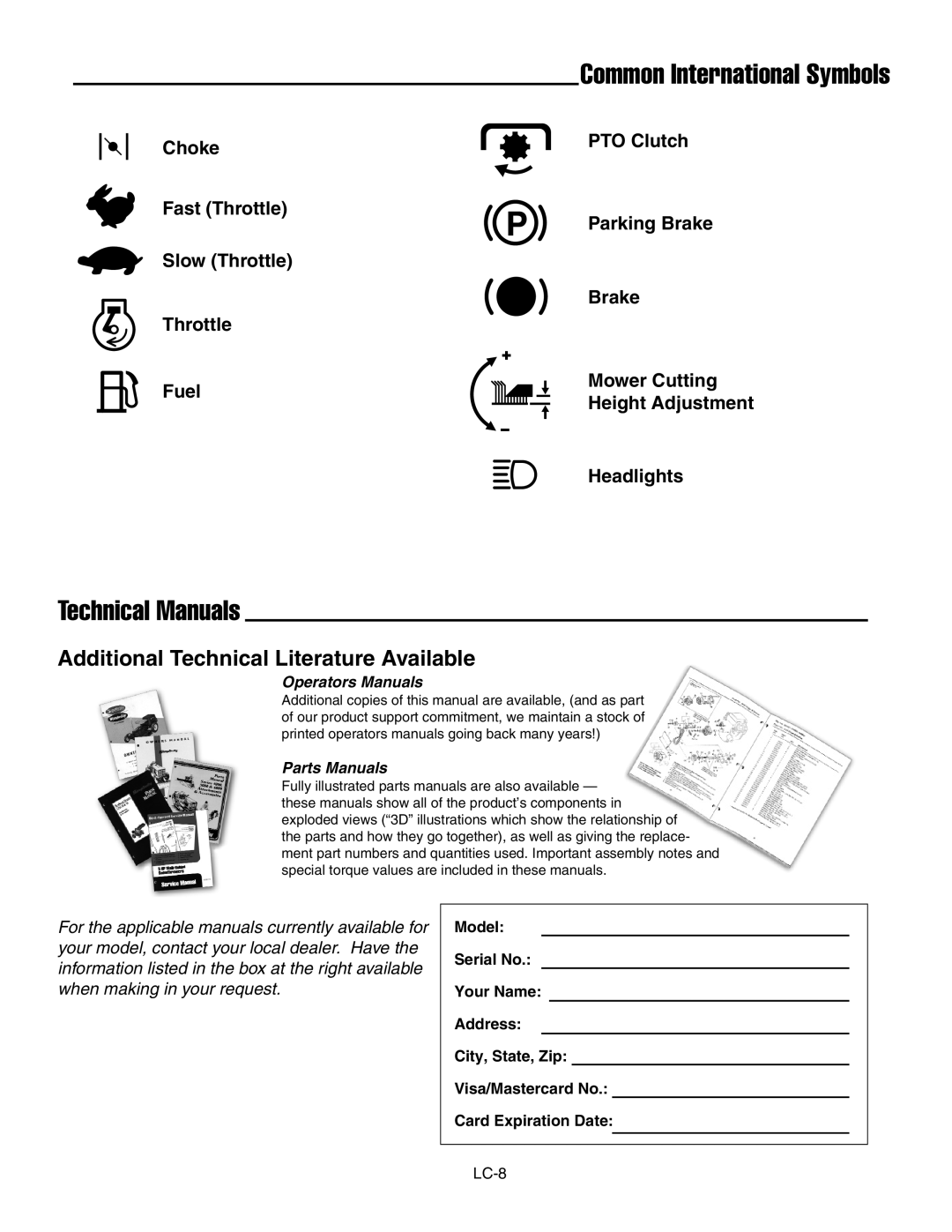 Ferris Industries 1000ZK27/61, 1000ZKAV23/61, 1000ZKAV21/48CE, 1000ZK23/52 Common International Symbols, Technical Manuals 