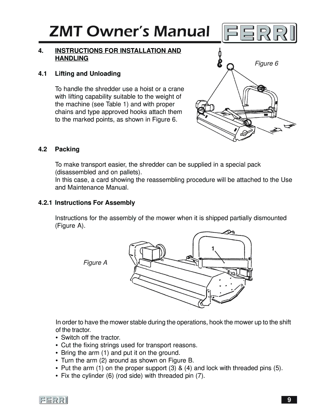 Ferris Industries 160 owner manual Instructions for Installation and Handling, Lifting and Unloading, Packing 