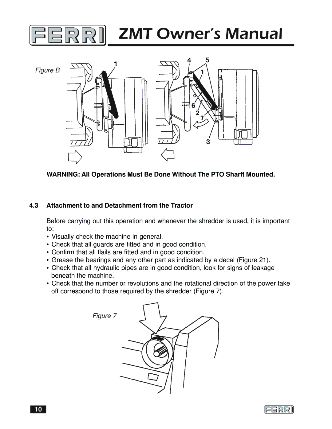 Ferris Industries 160 owner manual Figure B, Attachment to and Detachment from the Tractor 