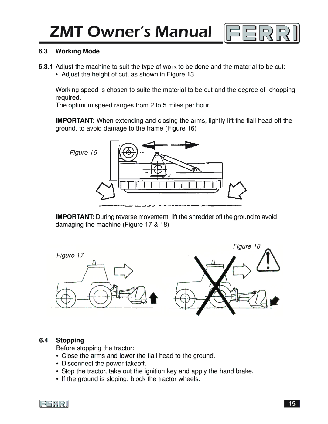 Ferris Industries 160 owner manual Working Mode, Stopping 