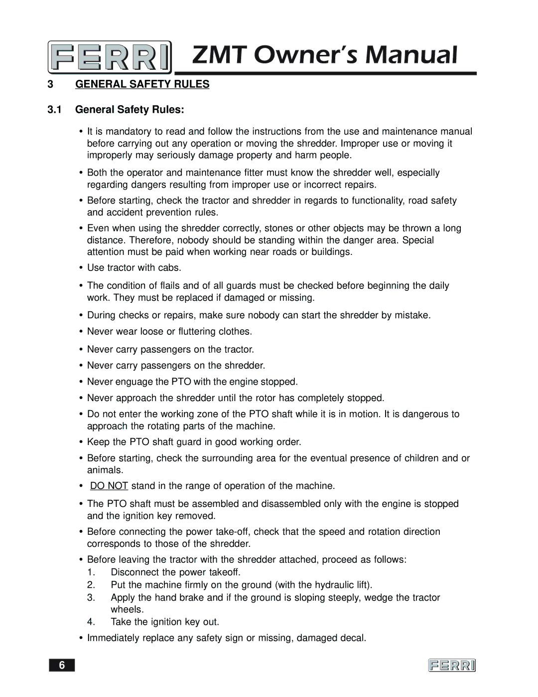 Ferris Industries 160 owner manual General Safety Rules 