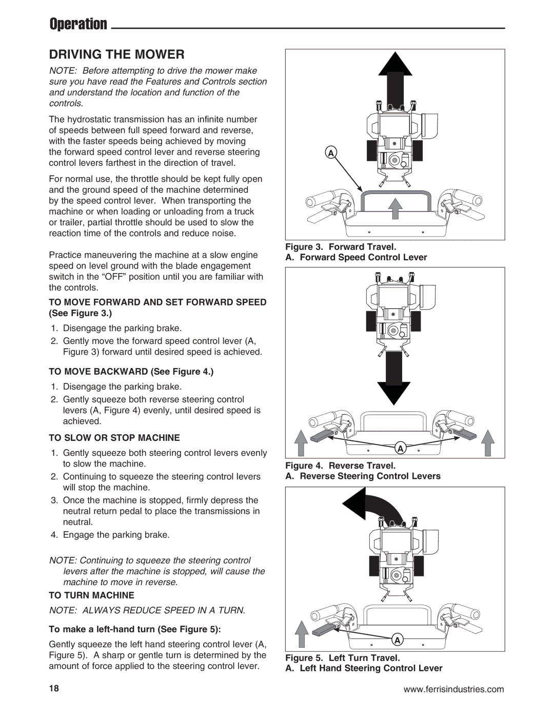 Ferris Industries 5900645 Driving the Mower, To Move Forward and SET Forward Speed See Figure, To Move Backward See Figure 