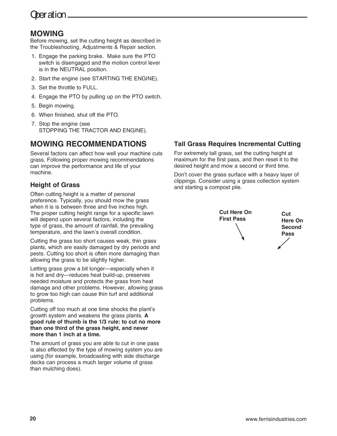 Ferris Industries 5900646, 5900645 Mowing Recommendations, Height of Grass, Tall Grass Requires Incremental Cutting 