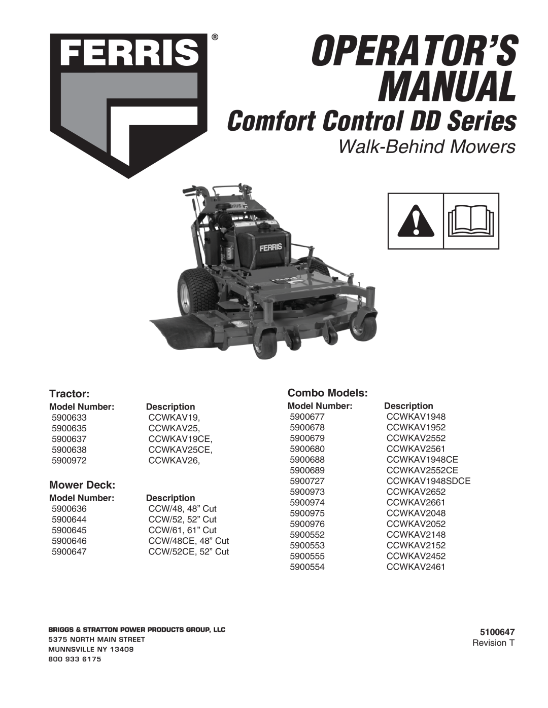Ferris Industries 5900636, 5900645, 5900646, 5900638 manual Operator’S Manual, Comfort Control DD Series, Walk-Behind Mowers 
