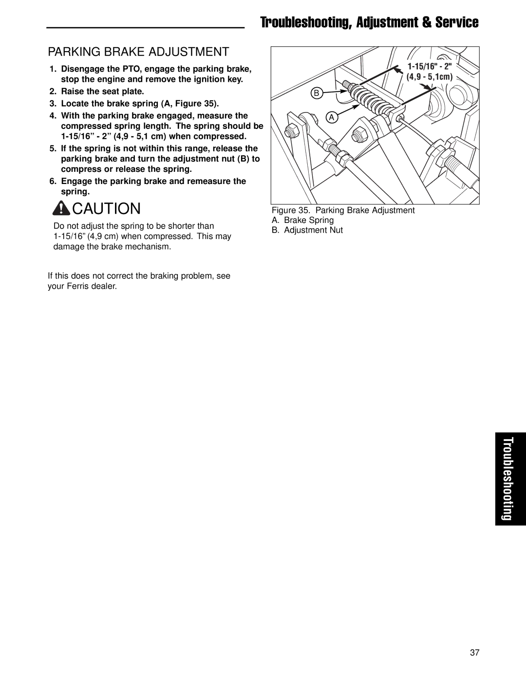 Ferris Industries 5900751, 5900761 manual Parking Brake Adjustment Brake Spring Adjustment Nut 