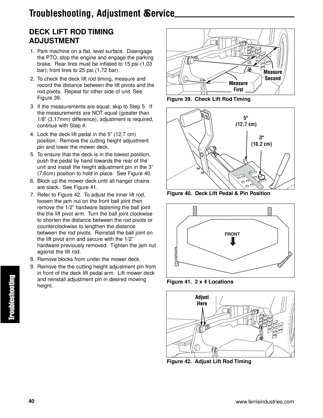 Ferris Industries 5900761, 5900751 manual Deck Lift ROD Timing Adjustment, Check Lift Rod Timing 