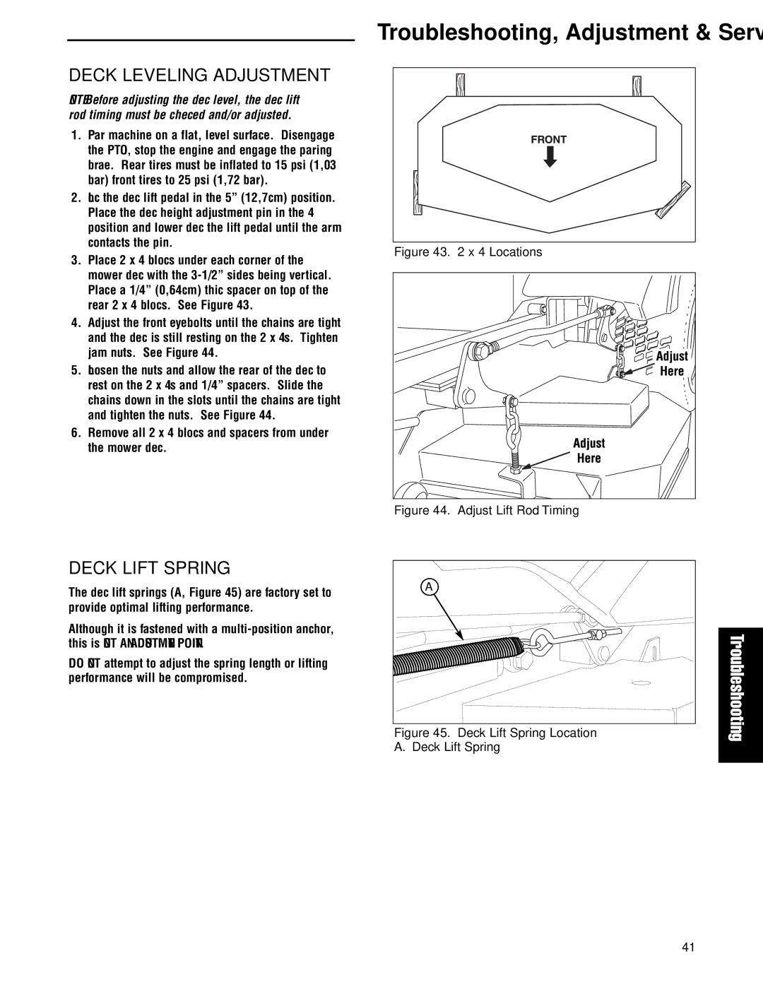 Ferris Industries 5900751, 5900761 manual Deck Leveling Adjustment, Deck Lift Spring 