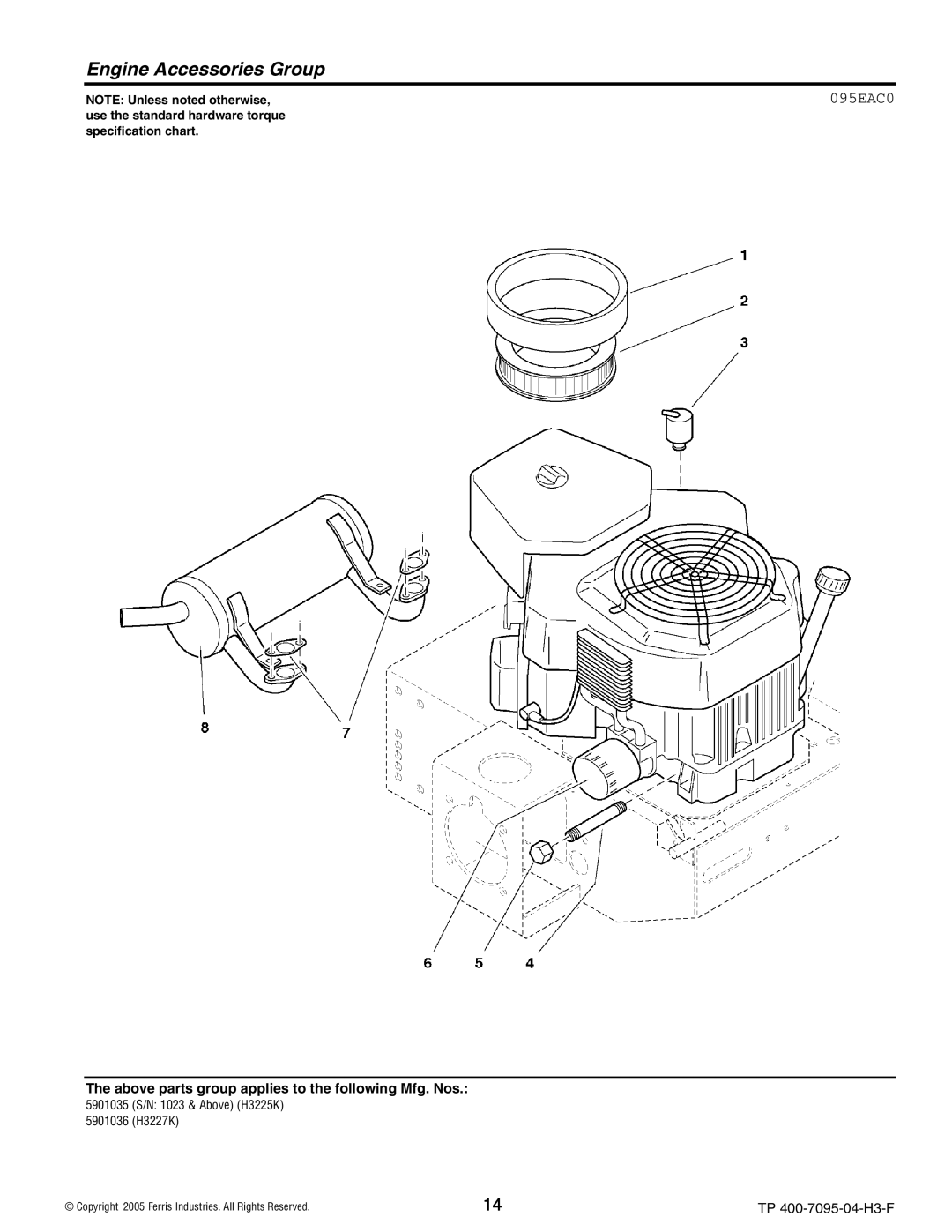 Ferris Industries 5900228, 5901036, 5901035, 5900227 manual Engine Accessories Group, 095EAC0 