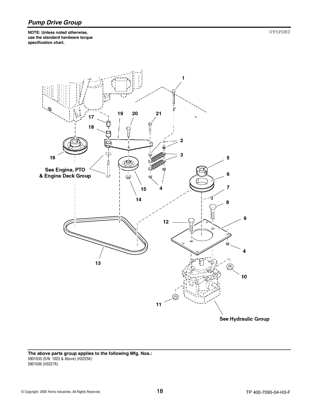 Ferris Industries 5900228, 5901036, 5901035, 5900227 manual Pump Drive Group, 095PDR0 