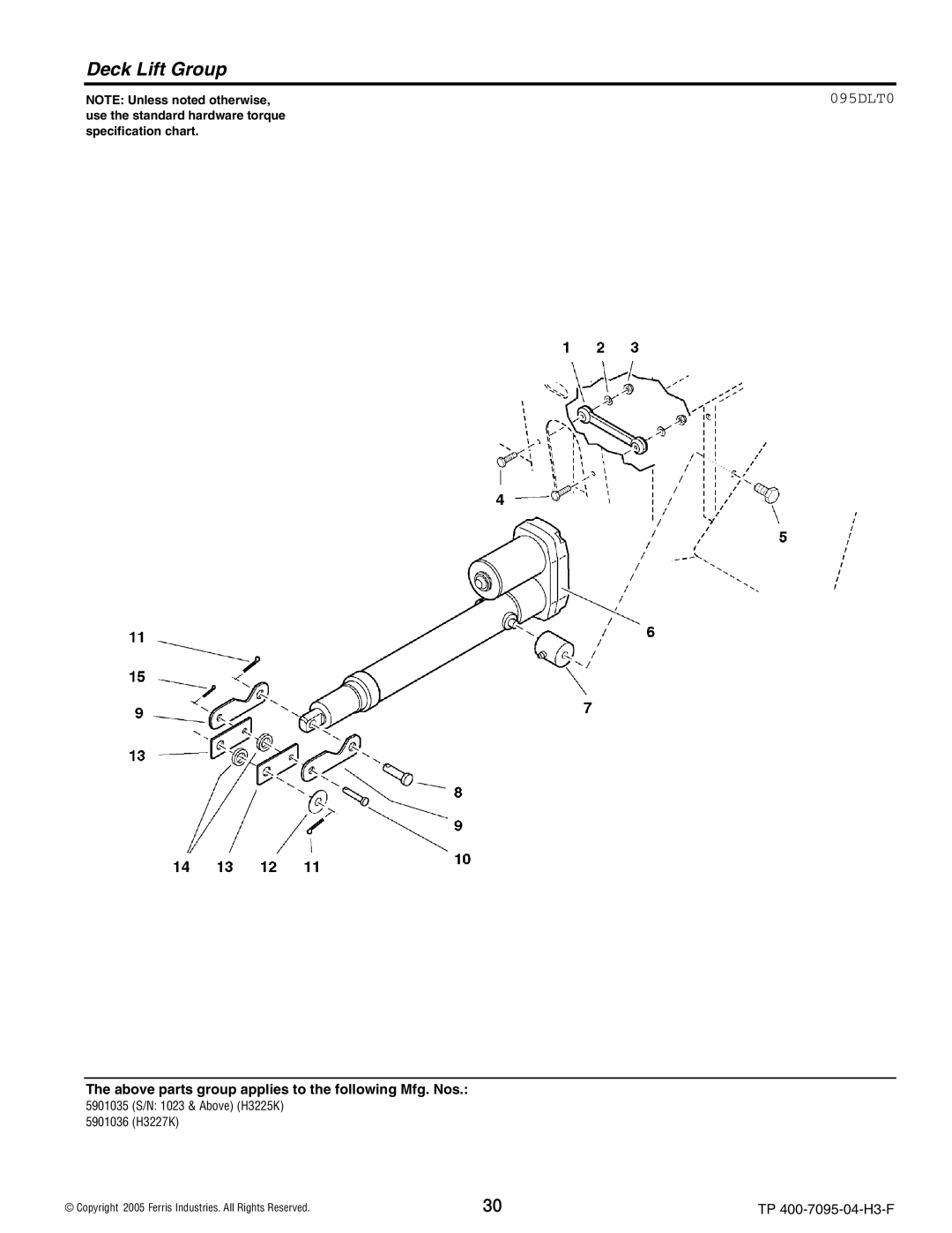 Ferris Industries 5900228, 5901036, 5901035, 5900227 manual Deck Lift Group, 095DLT0 