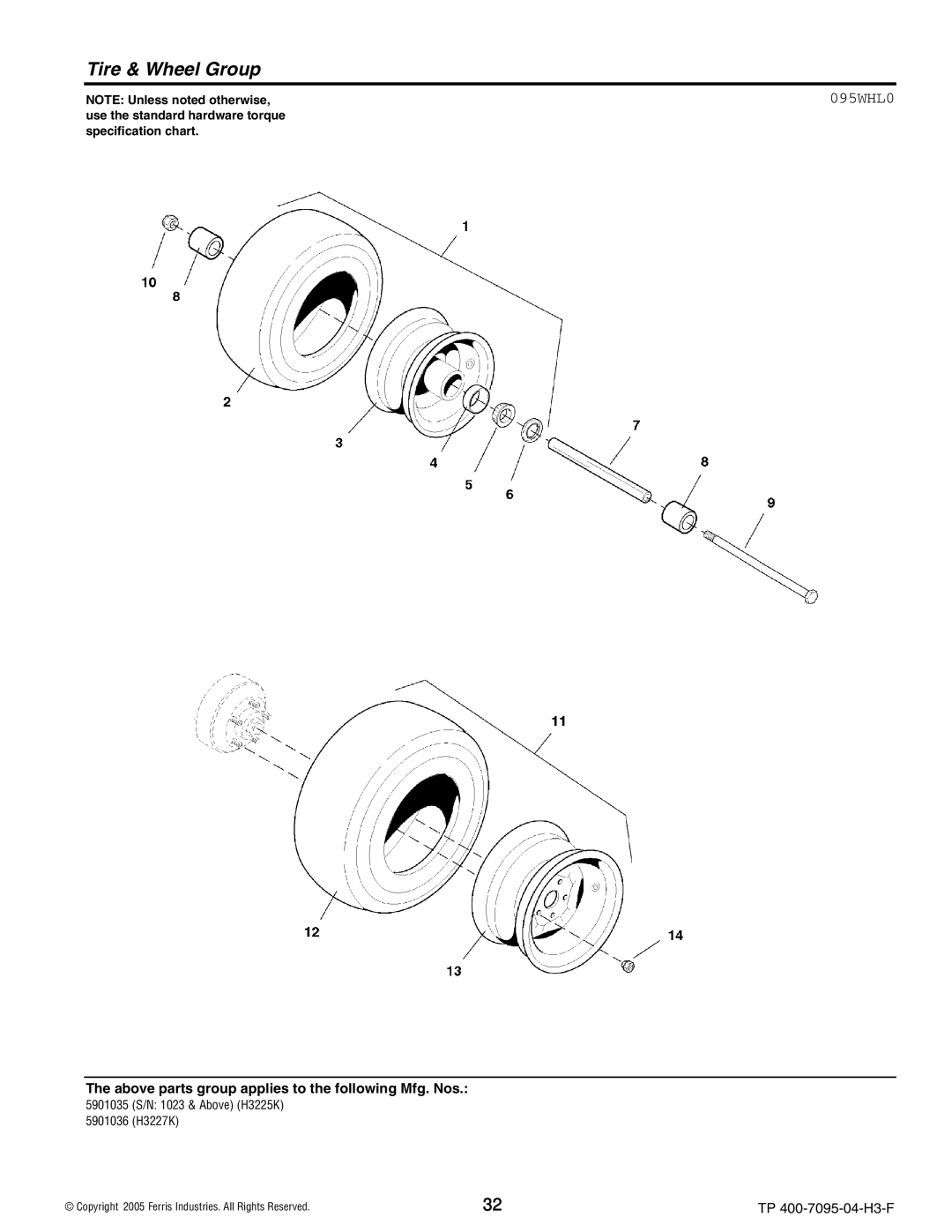 Ferris Industries 5901036, 5901035, 5900228, 5900227 manual Tire & Wheel Group, 095WHL0 