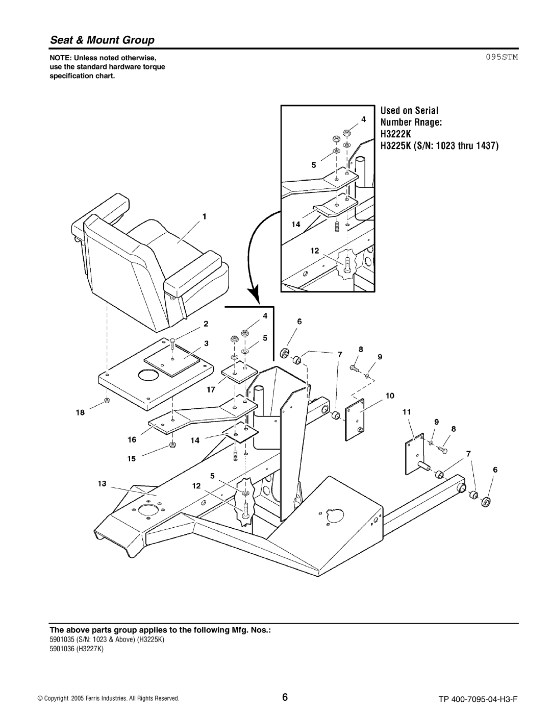 Ferris Industries 5900228, 5901036, 5901035, 5900227 manual Seat & Mount Group, 095STM 