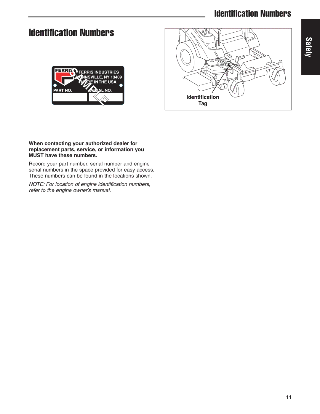 Ferris Industries 5900624, 5901170, 5900629, 5900625, 5900619 manual Identification Numbers 