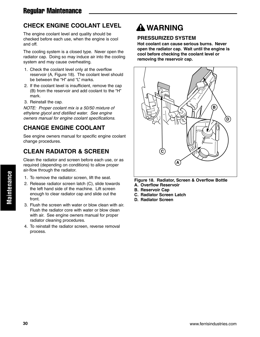 Ferris Industries 5900625 Check Engine Coolant Level, Change Engine Coolant Clean Radiator & Screen, Pressurized System 