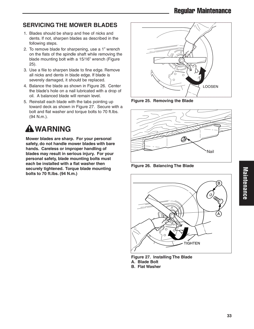 Ferris Industries 5901170, 5900629, 5900625, 5900624, 5900619 manual Servicing the Mower Blades, Removing the Blade 