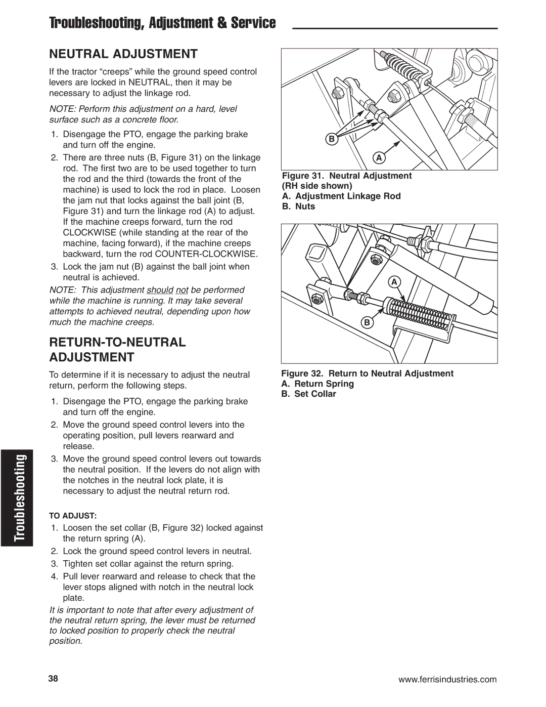 Ferris Industries 5901170 Neutral Adjustment, RETURN-TO-NEUTRAL Adjustment, RH side shown, Adjustment Linkage Rod, Nuts 