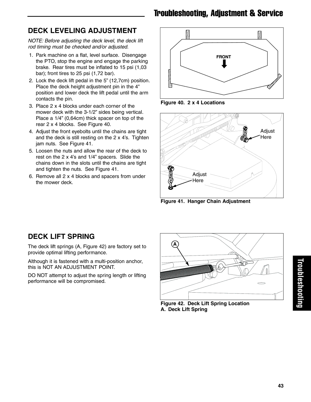 Ferris Industries 5901170, 5900629, 5900625, 5900624, 5900619 manual Deck Leveling Adjustment, Deck Lift Spring, Locations 