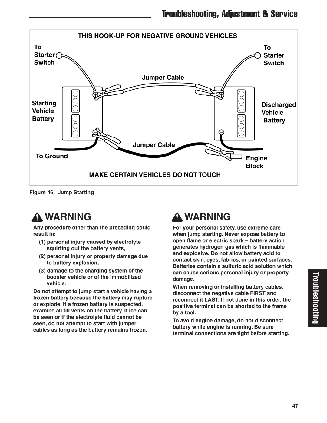 Ferris Industries 5900619 This HOOK-UP for Negative Ground Vehicles, Make Certain Vehicles do not Touch, Jump Starting 