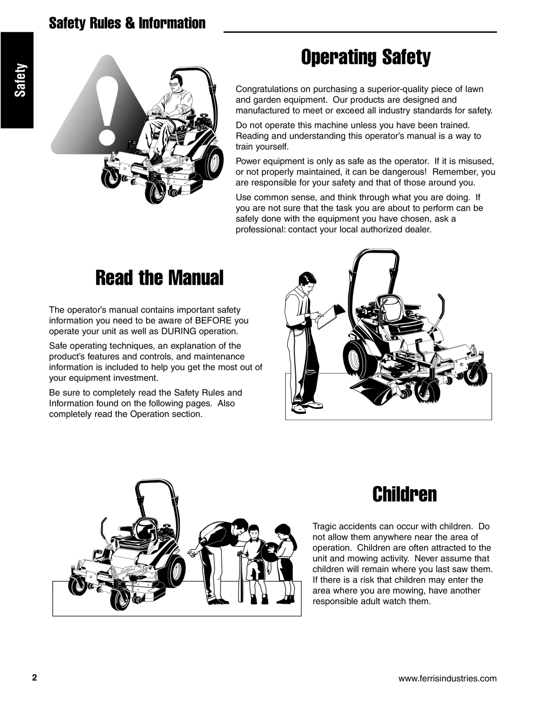 Ferris Industries 5900619, 5901170, 5900629, 5900625 Operating Safety, Read the Manual, Children, Safety Rules & Information 