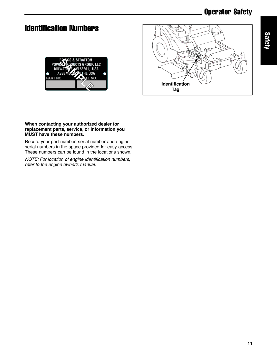 Ferris Industries 5901170 IS2000ZK2761, 27HP, 61 CUT ZERO-TURN RIDING MOWER manual Identification Numbers 