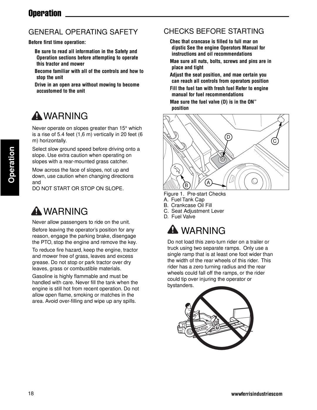 Ferris Industries 5900754 IS2000ZKAV3461SS, 34HP, 61 CUT ZERO-TURN RIDING MOWER manual General Operating Safety 