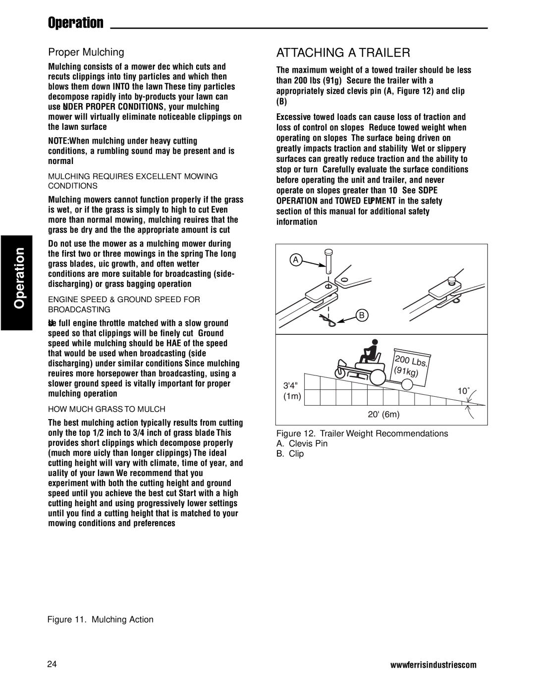 Ferris Industries 5901170 IS2000ZK2761, 27HP, 61 CUT ZERO-TURN RIDING MOWER manual Attaching a Trailer, Proper Mulching 