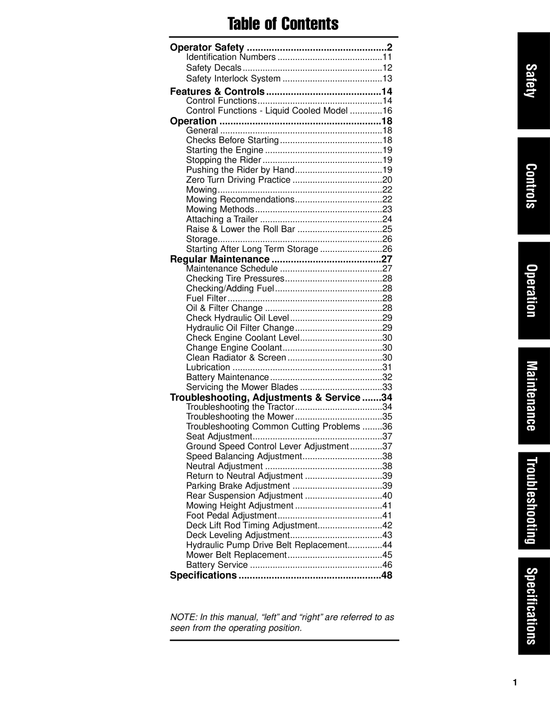 Ferris Industries 5900750 IS2000ZKAV2761, 27HP, 61 CUT ZERO-TURN RIDING MOWER manual Table of Contents 