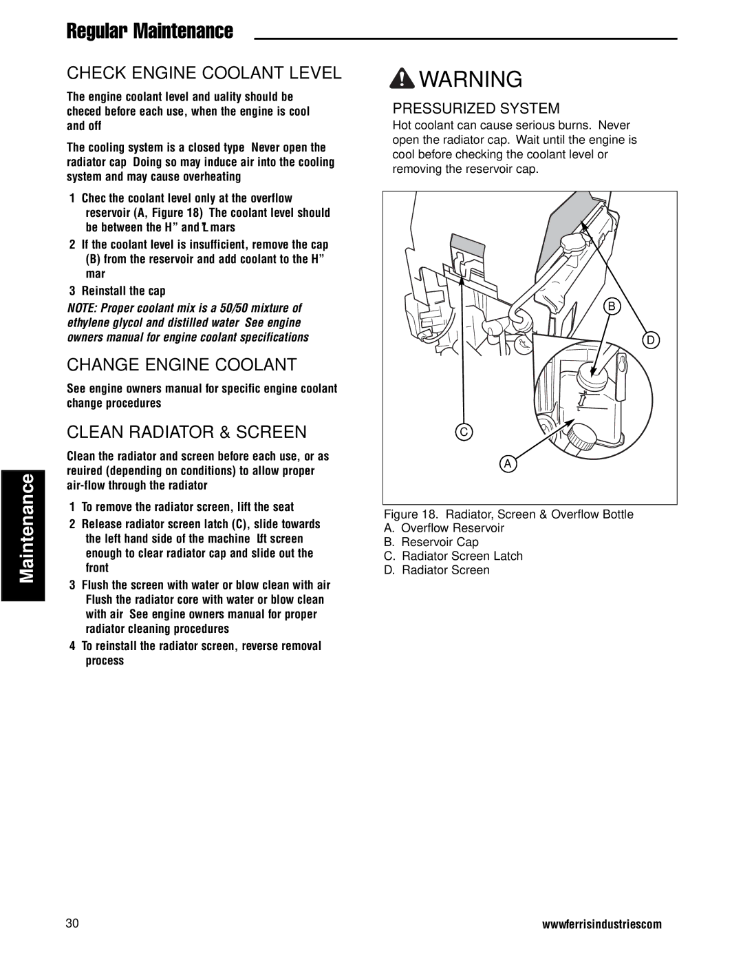 Ferris Industries 5900738 IS2000ZBV3061 CAL, 30HP, 61 CUT ZERO-TURN RIDING MOWER manual Check Engine Coolant Level 