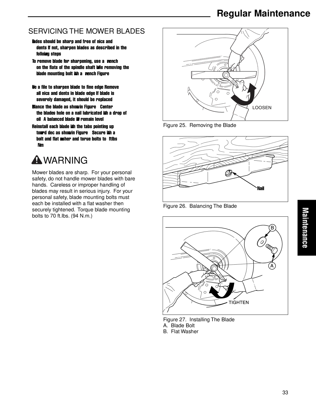 Ferris Industries 5900629 IS2000ZLKAV2661, 26HP, 61 CUT ZERO-TURN RIDING MOWER manual Servicing the Mower Blades 