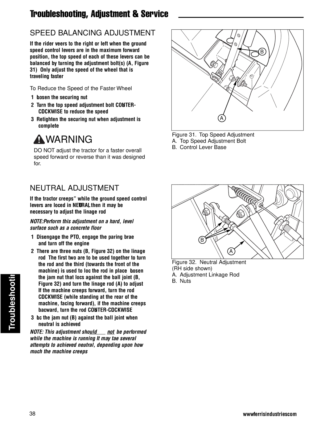 Ferris Industries 5900714 IS2000ZKAV25/61 AUS/NZ, 25HP, 61 CUT ZERO-TURN RIDING MOWER manual Speed Balancing Adjustment 