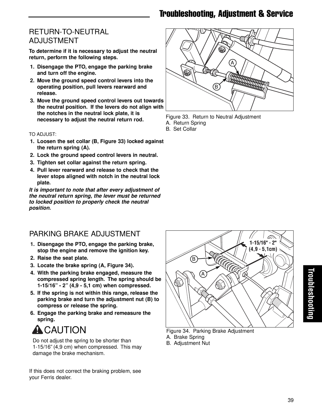 Ferris Industries 5900713 IS2000ZKAV25/52 AUS/NZ, 25HP, 52 CUT ZERO-TURN RIDING MOWER manual RETURN-TO-NEUTRAL Adjustment 