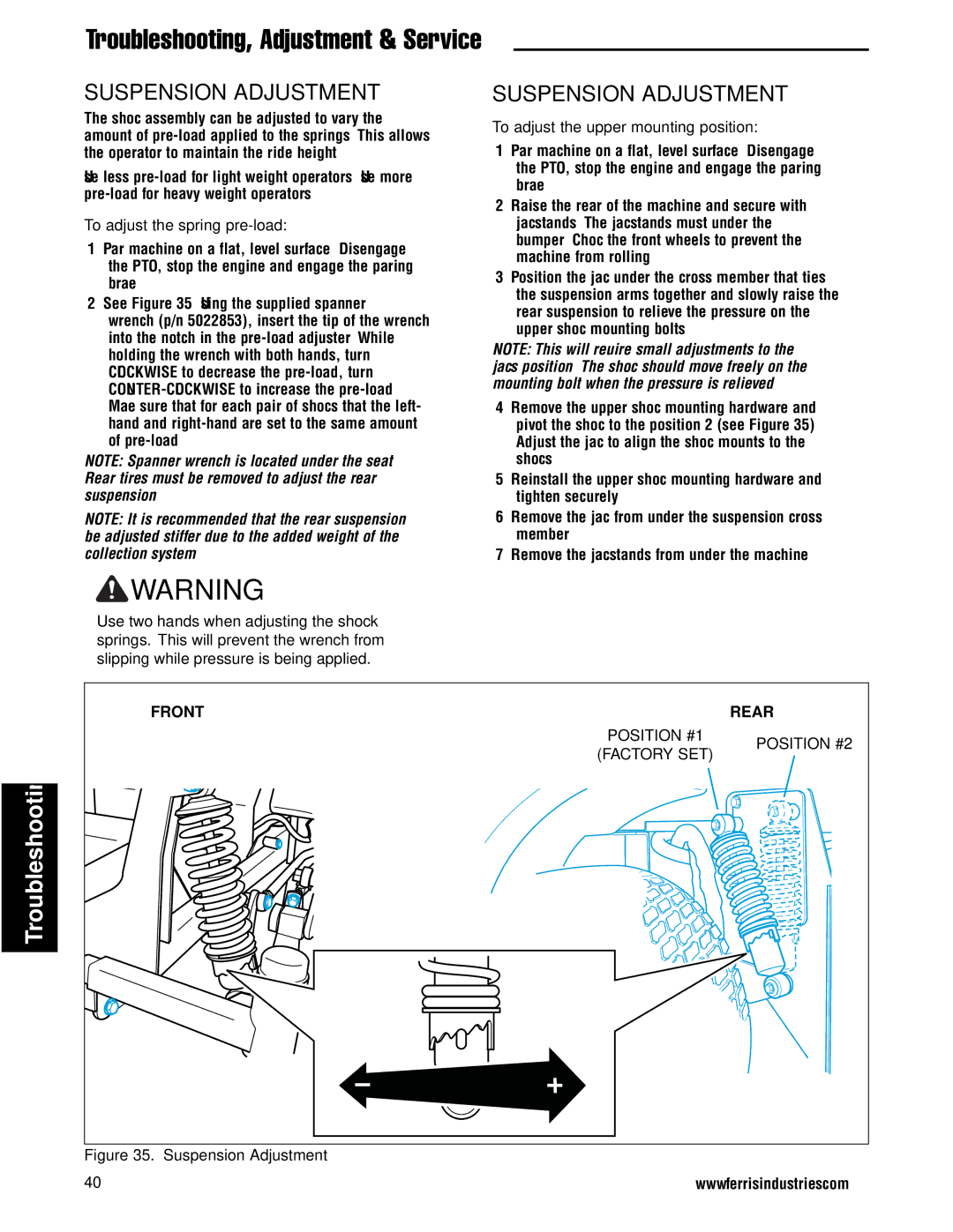 Ferris Industries 5900750 IS2000ZKAV2761, 27HP, 61 CUT ZERO-TURN RIDING MOWER manual Suspension Adjustment 