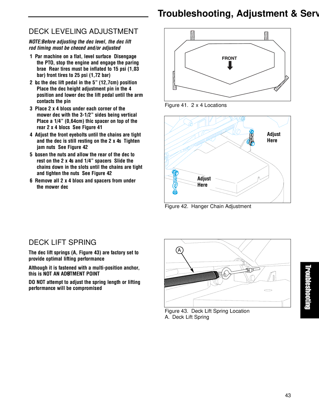 Ferris Industries 5900738 IS2000ZBV3061 CAL, 30HP, 61 CUT ZERO-TURN RIDING MOWER manual Deck Leveling Adjustment, Locations 