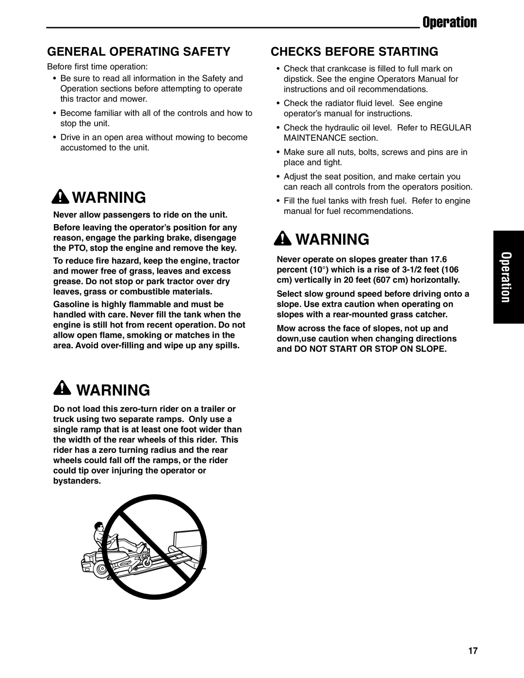 Ferris Industries 5901181, 5901180, 5901178, 5901179, 5900626 Operation, General Operating Safety, Checks Before Starting 