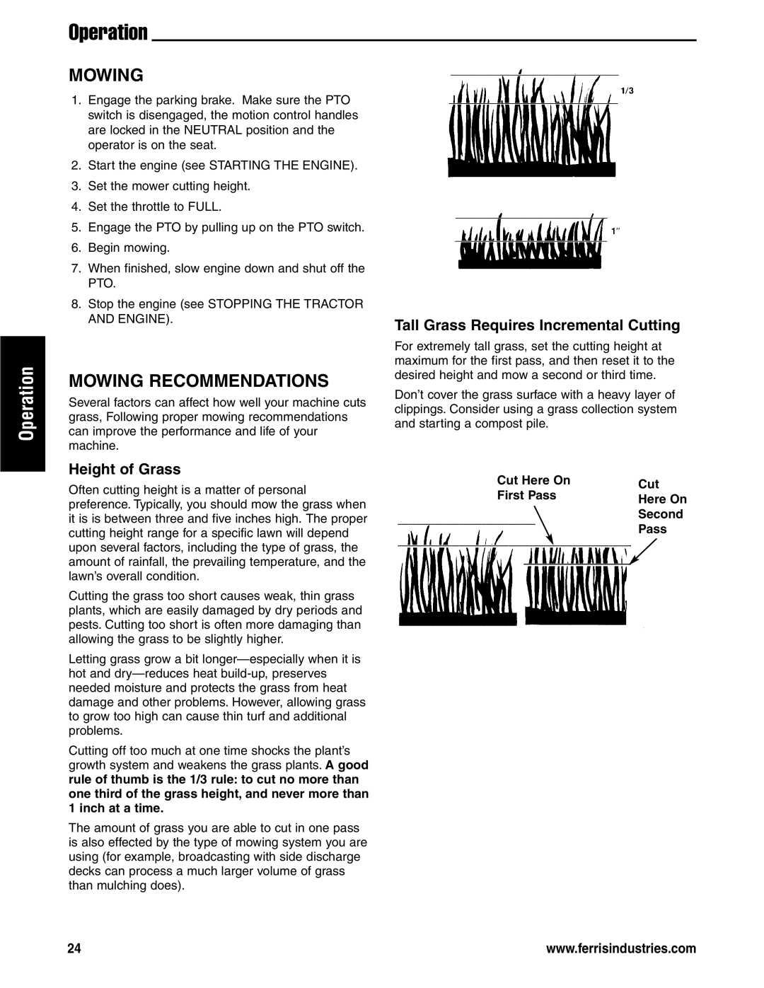 Ferris Industries 5901178, 5901180 Mowing Recommendations, Height of Grass, Tall Grass Requires Incremental Cutting 