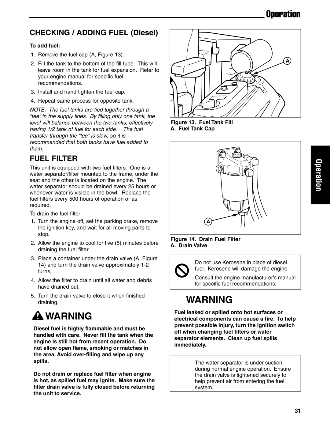 Ferris Industries 5901179, 5901180, 5901181, 5901178, 5900626, 5900621 manual Fuel Filter, To add fuel 