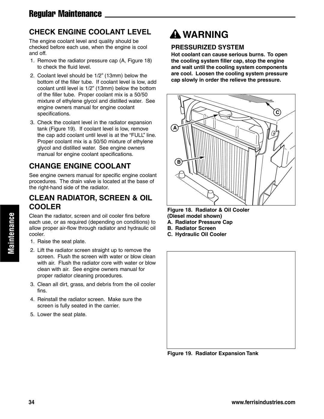 Ferris Industries 5901180, 5901181 Check Engine Coolant Level, Change Engine Coolant Clean RADIATOR, Screen & OIL Cooler 