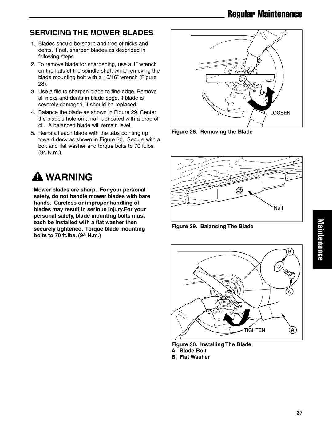 Ferris Industries 5901179, 5901180, 5901181, 5901178, 5900626, 5900621 manual Servicing the Mower Blades, Removing the Blade 