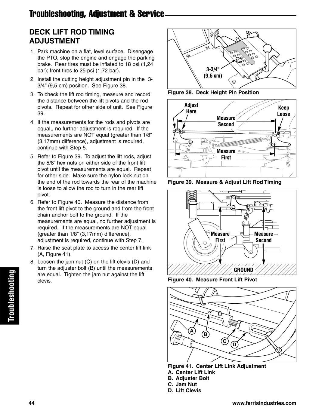 Ferris Industries 5900626, 5901180, 5901181, 5901178, 5901179 manual Deck Lift ROD Timing Adjustment, Deck Height Pin Position 