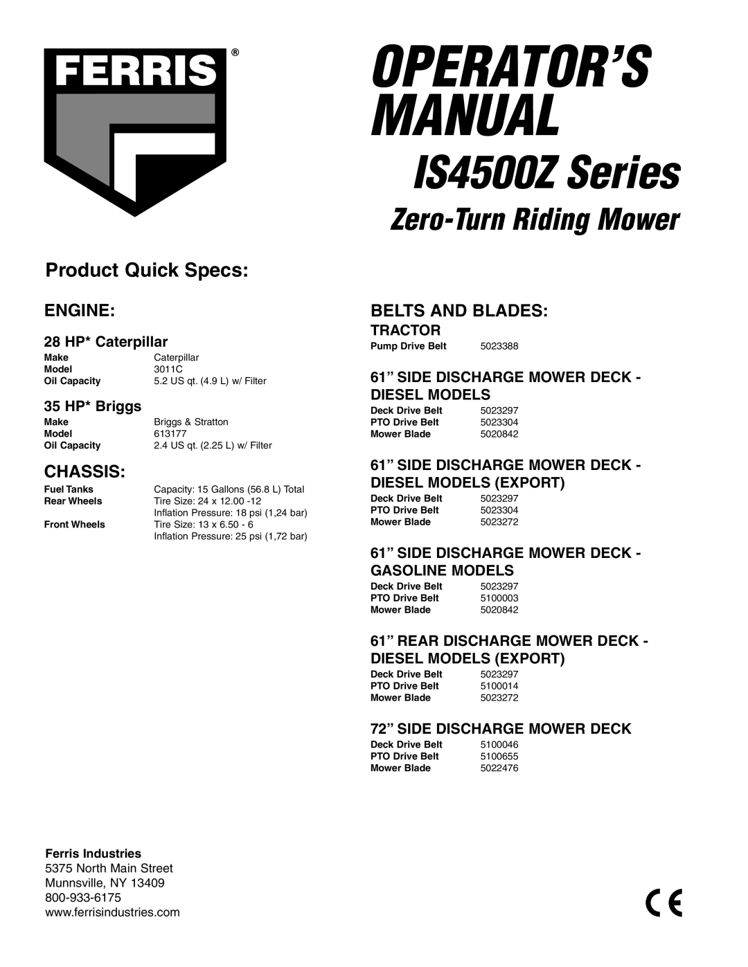 Ferris Industries 5901179, 5901180, 5901181, 5901178, 5900626, 5900621 manual Belts and Blades 