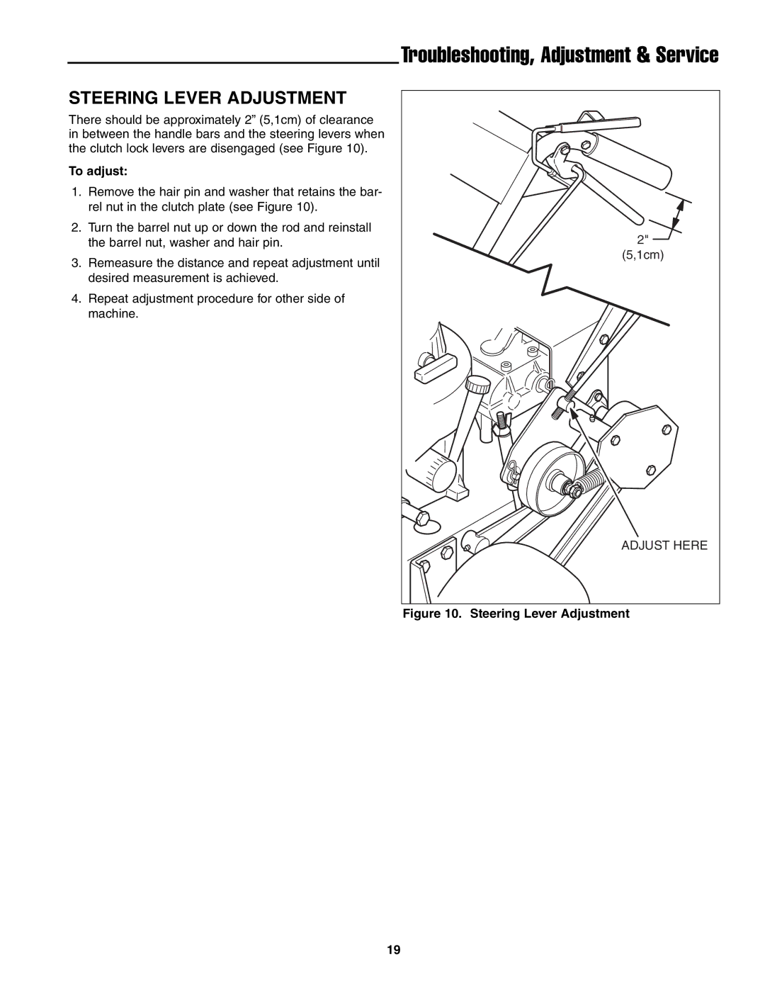 Ferris Industries BGF48KAV15, BGF36KAV15 manual Steering Lever Adjustment, To adjust 