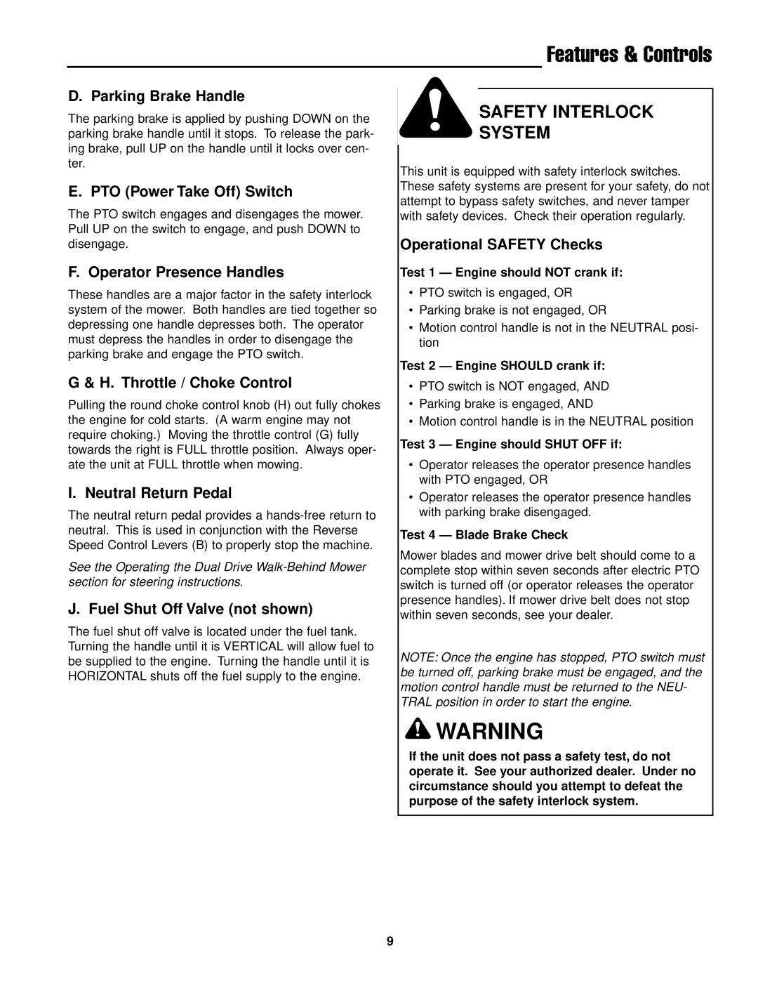 Ferris Industries DDSKAV23CE, DDSKAV15CE, DDSKAV17CE manual Features & Controls, Safety Interlock System 