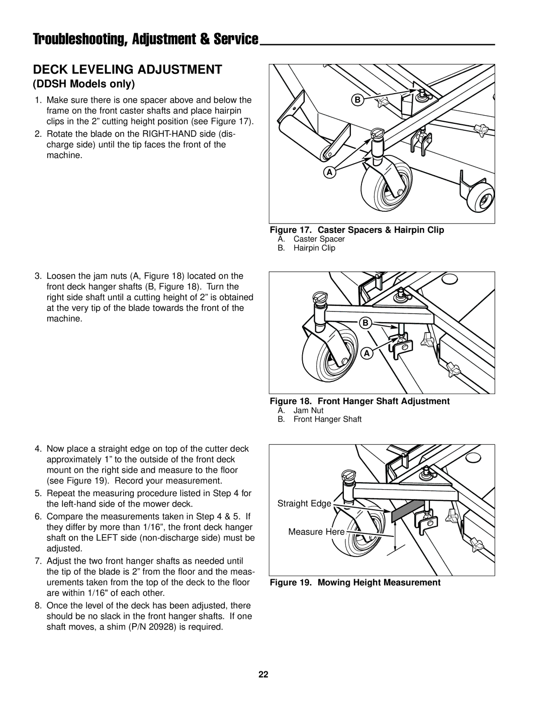 Ferris Industries DDSKAV15CE, DDSKAV17CE, DDSKAV23CE manual Deck Leveling Adjustment, Ddsh Models only 