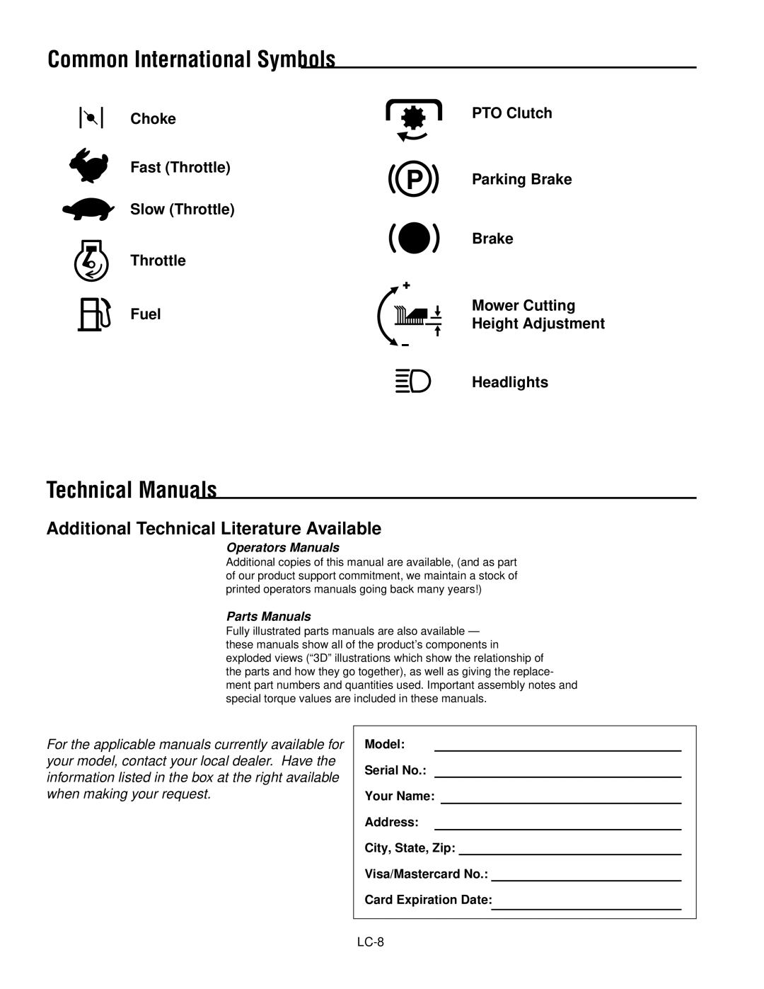 Ferris Industries DDSKAV15CE, DDSKAV17CE, DDSKAV23CE manual Common International Symbols, Technical Manuals, Choke 