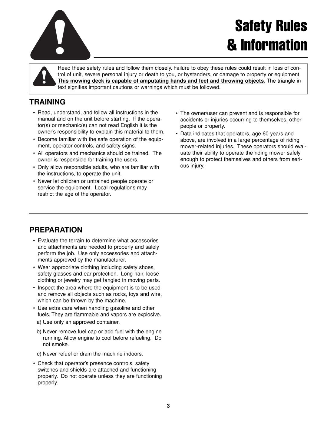 Ferris Industries DDSKAV23CE, DDSKAV15CE, DDSKAV17CE manual Training, Preparation 